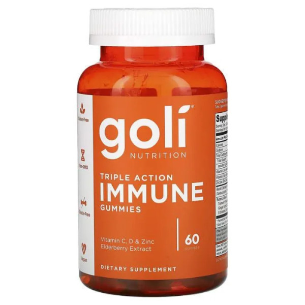 Вітаміни для зміцнення імунітету, Triple Action Immune Gummies, Goli Nutrition, потрійна дія, 60 жувальних мармеладок