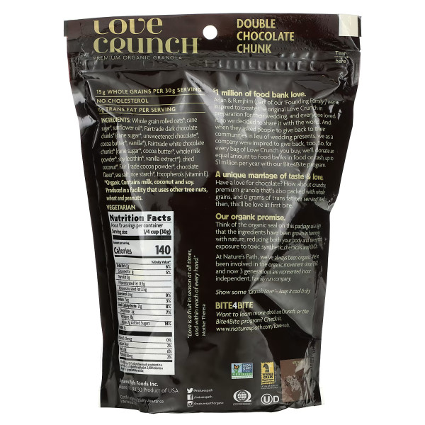 Гранола преміум-класу з подвійним шоколадним шматочком, Premium Organic Granola, Love Crunch, Double Chocolate Chunk, Nature's Path, органічна, 325 г