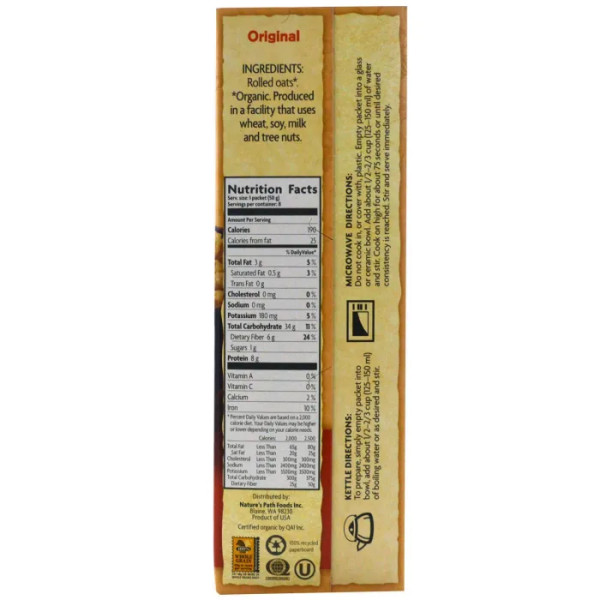 Вівсяна каша традиційна, Hot Oatmeal, Nature's Path, органік, 8 пакетиків по 50 г