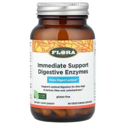 Травные ферменты, Flora Digestive Enzymes, для немедленной поддержки, 90 вегетарианских капсул