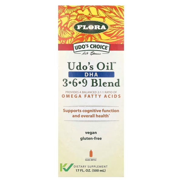 Суміш рослинних олій+ДГК 3-6-9, Udo's Oil DHA 3-6-9 Blend, Flora, 500 мл