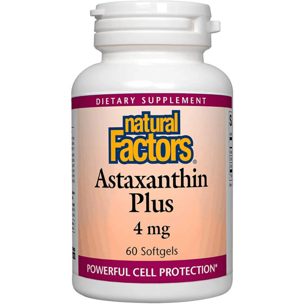 Астаксантин плюс, Astaxanthin Plus, Natural Factors, 4 мг, 60 гелевих капсул