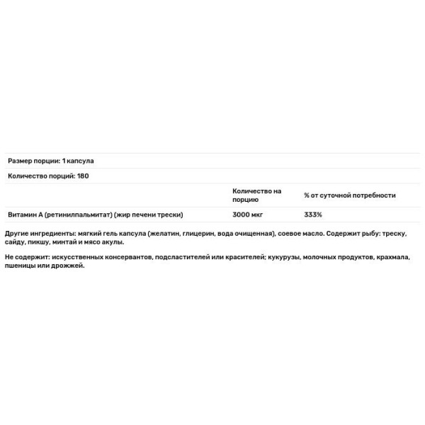 Витамин А, Vitamin A, Natural Factors, 10000 МЕ, 180 капсул