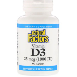 Витамин D3 1000 МЕ, Natural Factors Vitamin D3, 90 таблеток