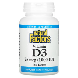 Витамин D3 25 мкг (1000 МО), Natural Factors Vitamin D3, 180 таблеток