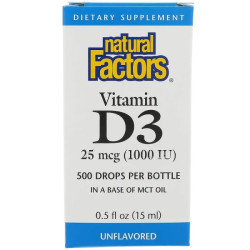 Витамин D3 25 мкг (1000 МЕ), Natural Factors Vitamin D3 Drops, капли 15 мл