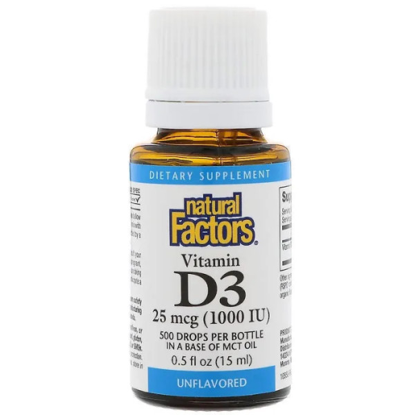 Вітамін D3, Vitamin D3 Drops, Natural Factors, краплі, 1000 МО, 15 мл
