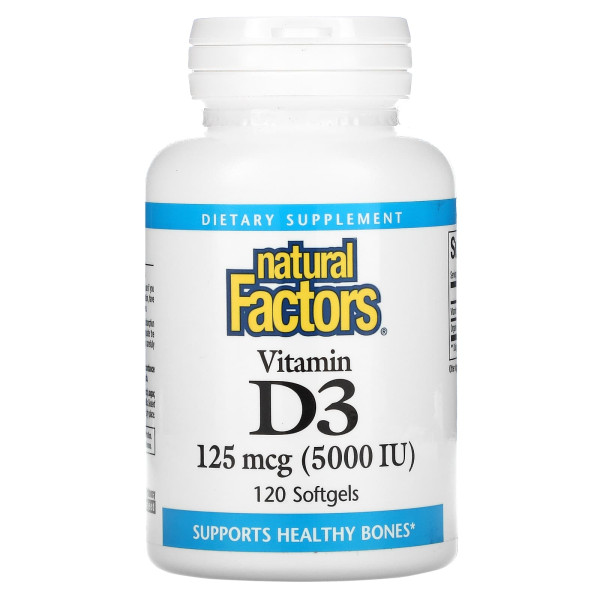Вітамін D3, Vitamin D3, Natural Factors, 125 мкг (5000 МО), 120 гелевих капсул