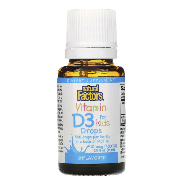 Вітамін D3 для дітей, Vitamin D3 Drops, Natural Factors, краплі, 400 МО, 15 мл