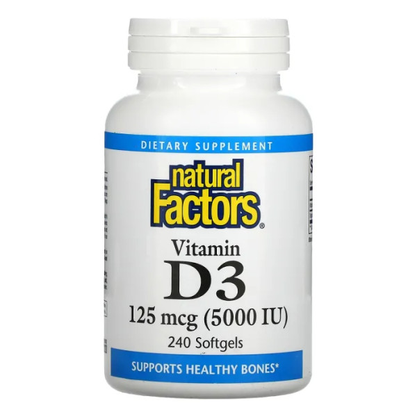Вітамін D3, Vitamin D3, Natural Factors, 125 мкг (5000 МО), 240 гелевих капсул
