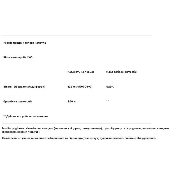 Вітамін D3, Vitamin D3, Natural Factors, 125 мкг (5000 МО), 240 гелевих капсул