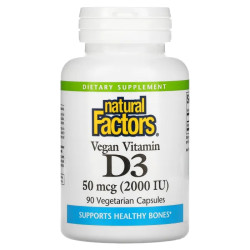 Вітамін D3 50 мкг (2000 МО) для веганів, Natural Factors Vegan Vitamin D3, 90 вегетаріанських капсул