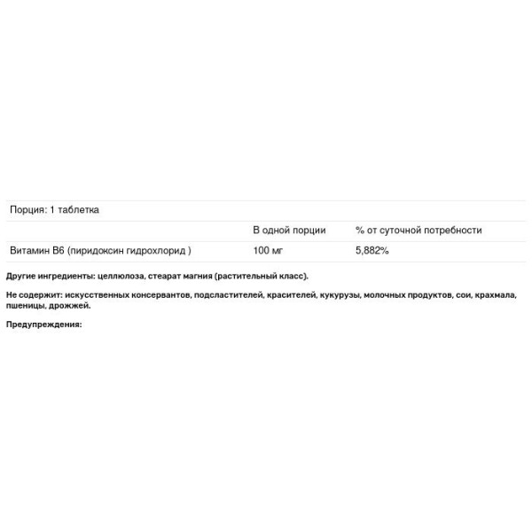 Вітамін В6 (піридоксин), Vitamin B6 Pyridoxine HCl, Natural Factors, 100 мг. 90 таблеток