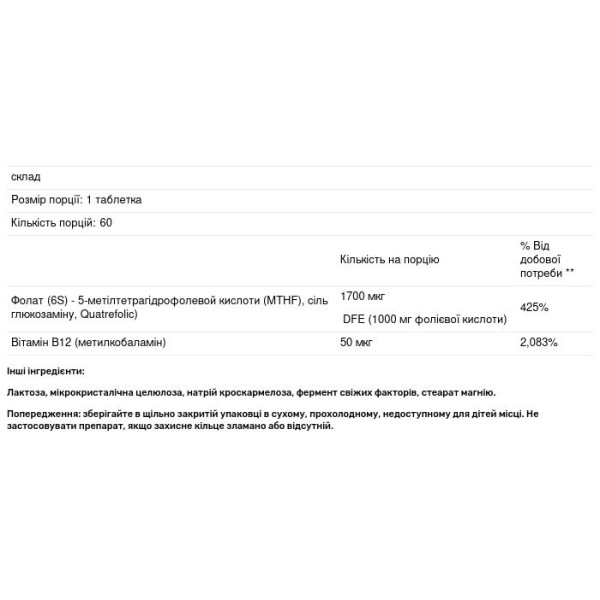 Фолат В-12 і метил фолат, Folate B12 Methylfolate, Natural Factors 1000 мкг, 60 таблеток