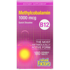 Вітамін В12 (метилкобаламін) 1000 мкг, Natural Factors Мethylcobalamin, 180 таблеток