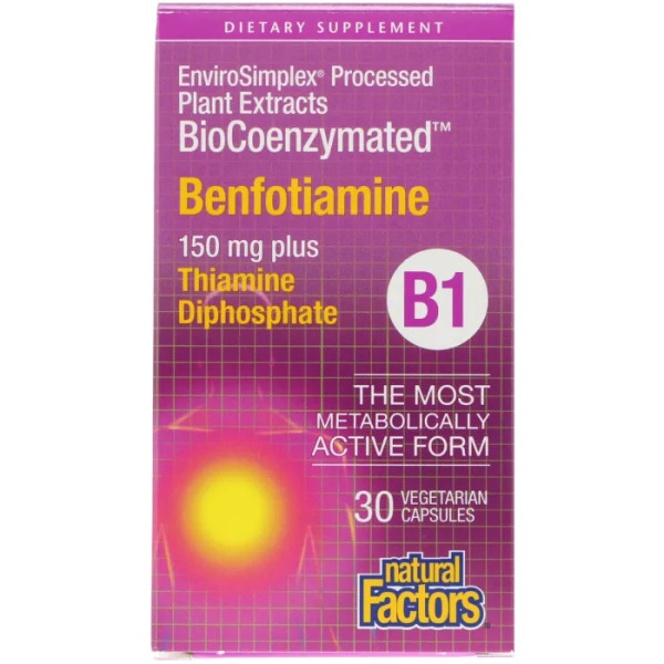 Бенфотіамін, Benfotiamine, Natural Factors, 150 мг, 30 капсул