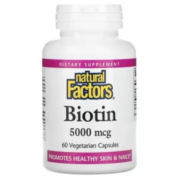 Біотин, Biotin, Natural Factors, 5000 мкг, 60 вегетаріанських капсул