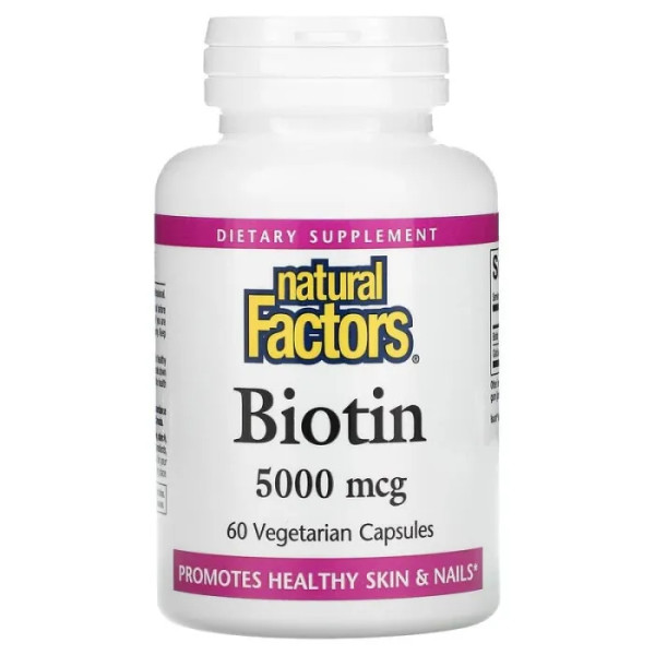 Біотин, Biotin, Natural Factors, 5000 мкг, 60 вегетаріанських капсул