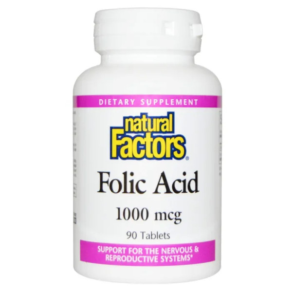 Фолієва кислота, Folic Acid, Natural Factors 1000 мкг, 90 таблеток