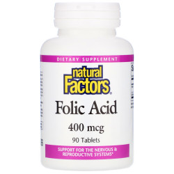 Фолиевая кислота 400 мкг, Natural Factors Folic Acid, 90 таблеток