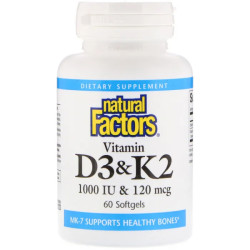 Вітамін D3 і К2, Natural Factors Вітамін D3 & K2, 60 гелевих капсул