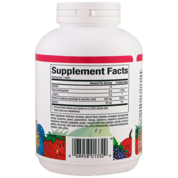Вітамін C жувальний зі смаком 4 різних фруктів, Vitamin C, Natural Factors, 500 мг, 90 цукерок