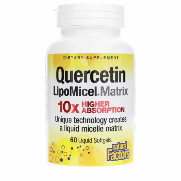 Кверцетин, Quercetin LipoMicel Matrix, Natural Factors, 60 гелевих капсул