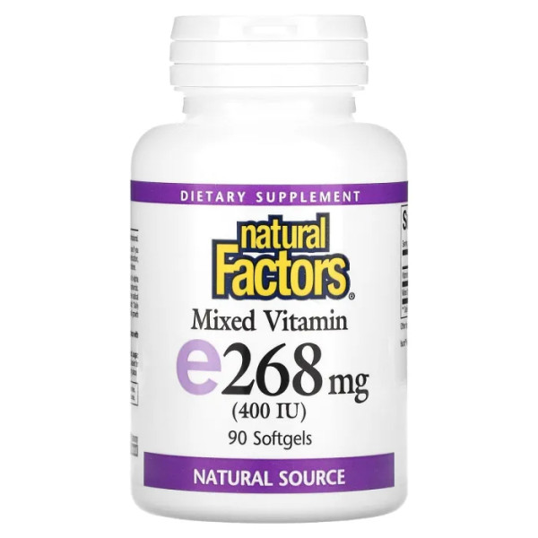 Вітамін Е, Mixed Vitamin E, Natural Factors, 268 мг (400 МО), 90 гелевих капсул