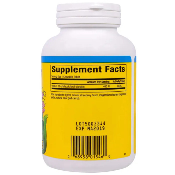 Вітамін D3, Vitamin D3, Natural Factors, ягода берри, 400 МО, 250 жувальних таблеток