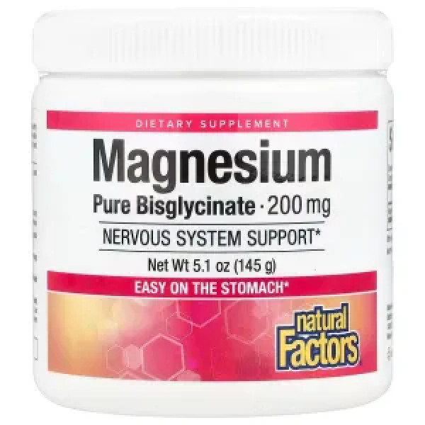 Бісгліцинат магнію, Magnesium Bisglycinate, Natural Factors, чистий, 200 мг, 145 г