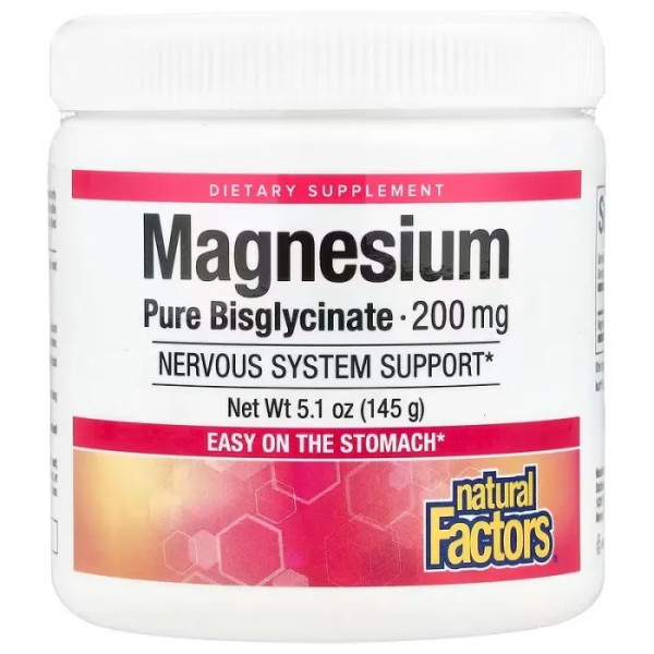 Бісгліцинат магнію, Magnesium Bisglycinate, Natural Factors, чистий, 200 мг, 145 г