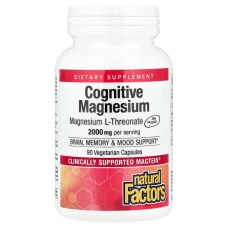 Когнітивний магній, Cognitive Magnesium Natural Factors, 90 вегетаріанських капсул (48 мг на капсулу)