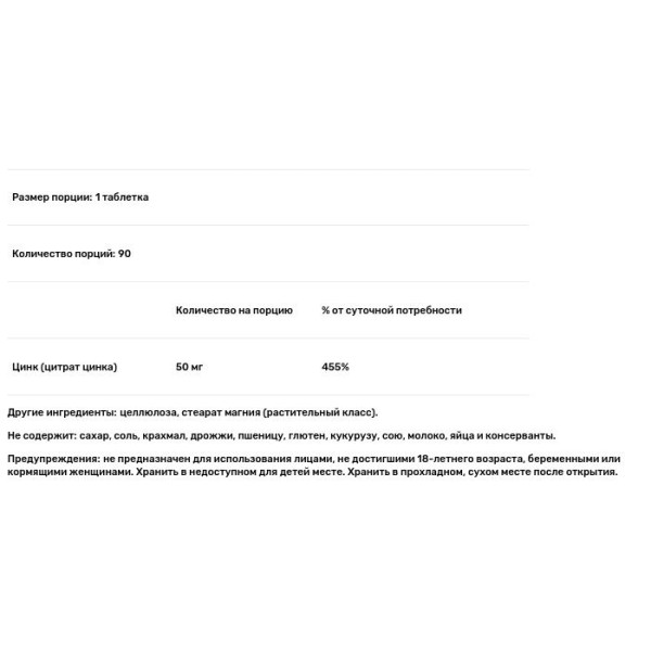 Цинк цитрат, Zinc Citrate, Natural Factors, 50 мг, 90 таблеток