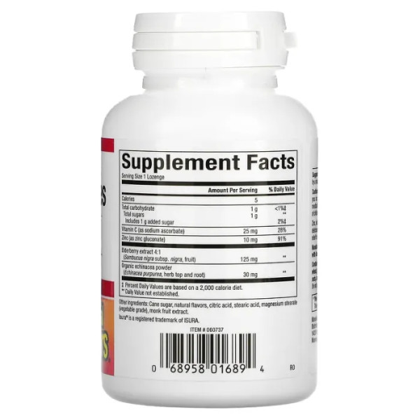 Цинк з бузиною, ехінацеєю та вітаміном C, Zinc Lonzenges, Natural Factors, смак вишні, 60 льодяників