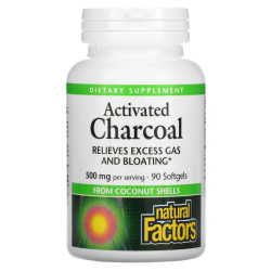 Активированный уголь 500 мг, Natural Factors Activated Charcoal, 90 мягких капсул