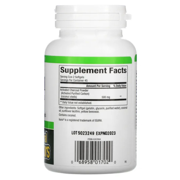 Активоване вугілля, Activated Charcoal, Natural Factors, 500 мг, 90 гелевих капсул