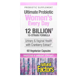 Пробіотики для жінок 12 млрд, Ultimate Probiotic Women's Every Day, Natural Factors, 60 вегетаріанських капсул