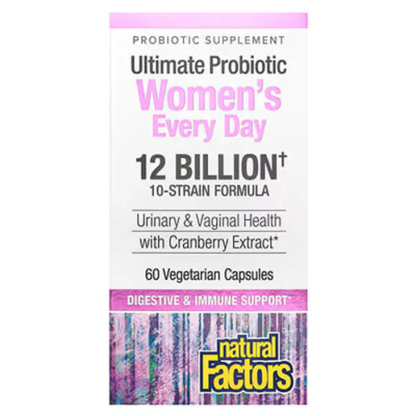 Пробіотики для жінок, Ultimate Probiotic Women's Every Day, Natural Factors, 12 млрд, на кожен день, 60 вегетаріанських капсул