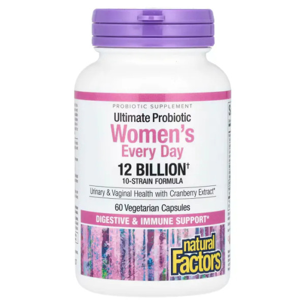 Пробіотики для жінок, Ultimate Probiotic Women's Every Day, Natural Factors, 12 млрд, на кожен день, 60 вегетаріанських капсул