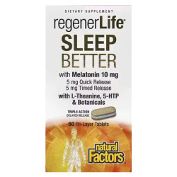 Формула для сна, Sleep Better with Melatonin L-Theanine & Botanicals Natural Factors RegenerLife, 60 трехслойных таблеток