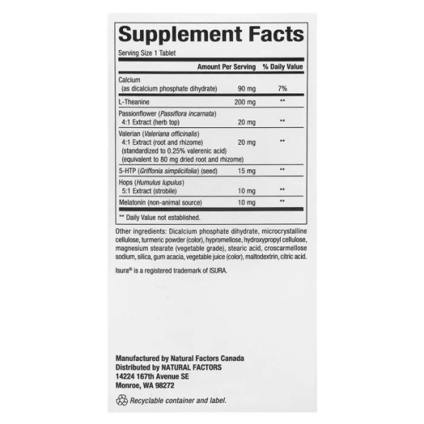 Формула для сну, Sleep Better with Melatonin, L-Theanine & Botanicals, Natural Factors, RegenerLife, з мелатоніном, L-теаніном та травами, 60 тришарових таблеток