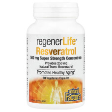 Ресвератрол 500 мг, Natural Factors RegenerLife Resveratrol, 60 вегетаріанських капсул