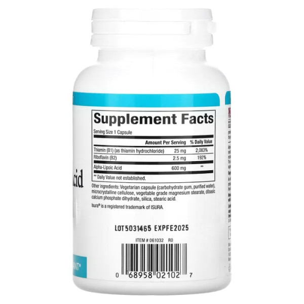Альфа-ліпоєва кислота, Alpha-Lipoic Acid, Natural Factors, з вітамінами B1 та B2, 600 мг, 60 вегетаріанських капсул