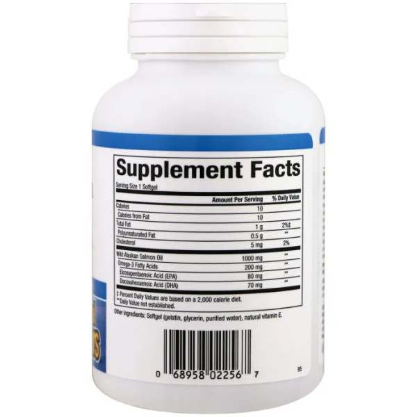 Масло дикого аляскинского лосося, Wild Alaskan Salmon Oil, Natural Factors, 1000 мг, 90 капсул