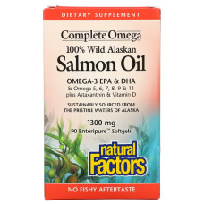 Масло лосося дикого аляскинского 1300 мг, Natural Factors Salmon Oil, 90 гелевых капсул