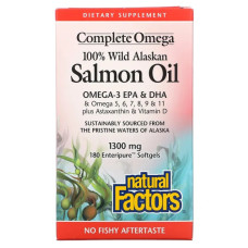 Масло лосося дикого аляскинского 1300 мг, Natural Factors Salmon Oil, 180 гелевых капсул