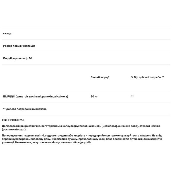 Пірролохінолінхінон, BioPQQ, Natural Factors, 20 мг, 30 капсул