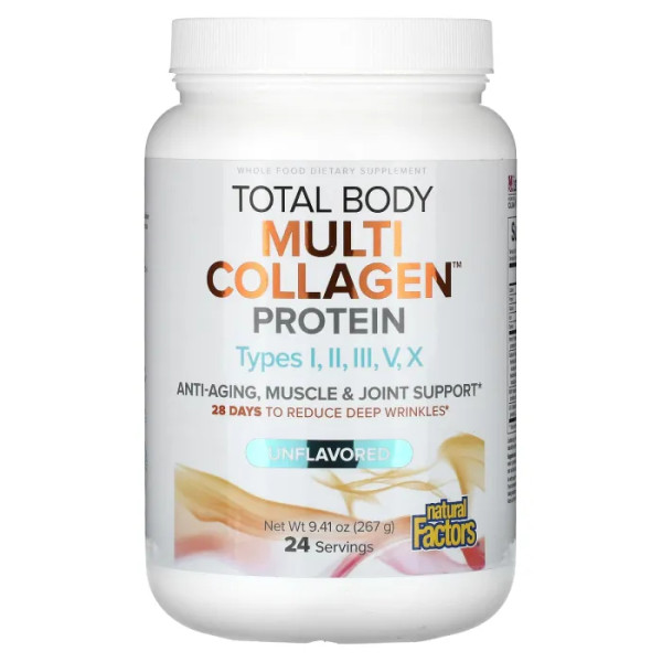 Мультиколагеновий протеїн, Total Body, Multi Collagen Protein, Natural Factors, без смаку, 267 г