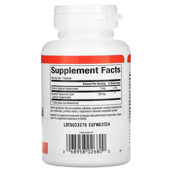Гіалуронова кислота, Vegan Hyabest Hyaluronic Acid, Natural Factors, 120 мг, 60 вегетаріанських капсул