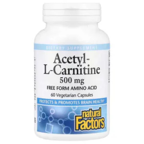 Ацетил карнітин, Acetyl-L-Carnitine, Natural Factors, 500 мг, 60 вегетаріанських капсул (250 мг у капсулі)